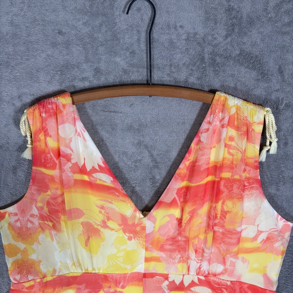 Lane Bryant Womens 18 Floral Handkerchief Hem Maxi Dress Orange Yellow Tassels - Picture 8 of 15